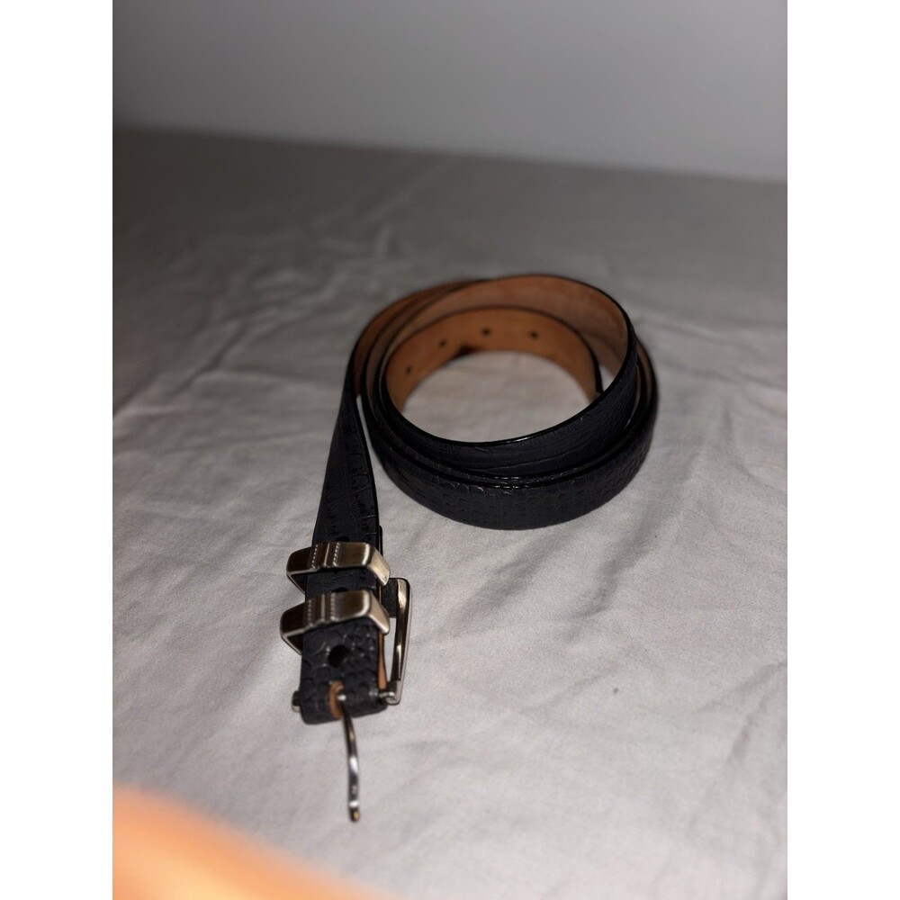 Belts.Com Black Croc Embossed Italian Calfskin Belt Sz 52 1” Grey